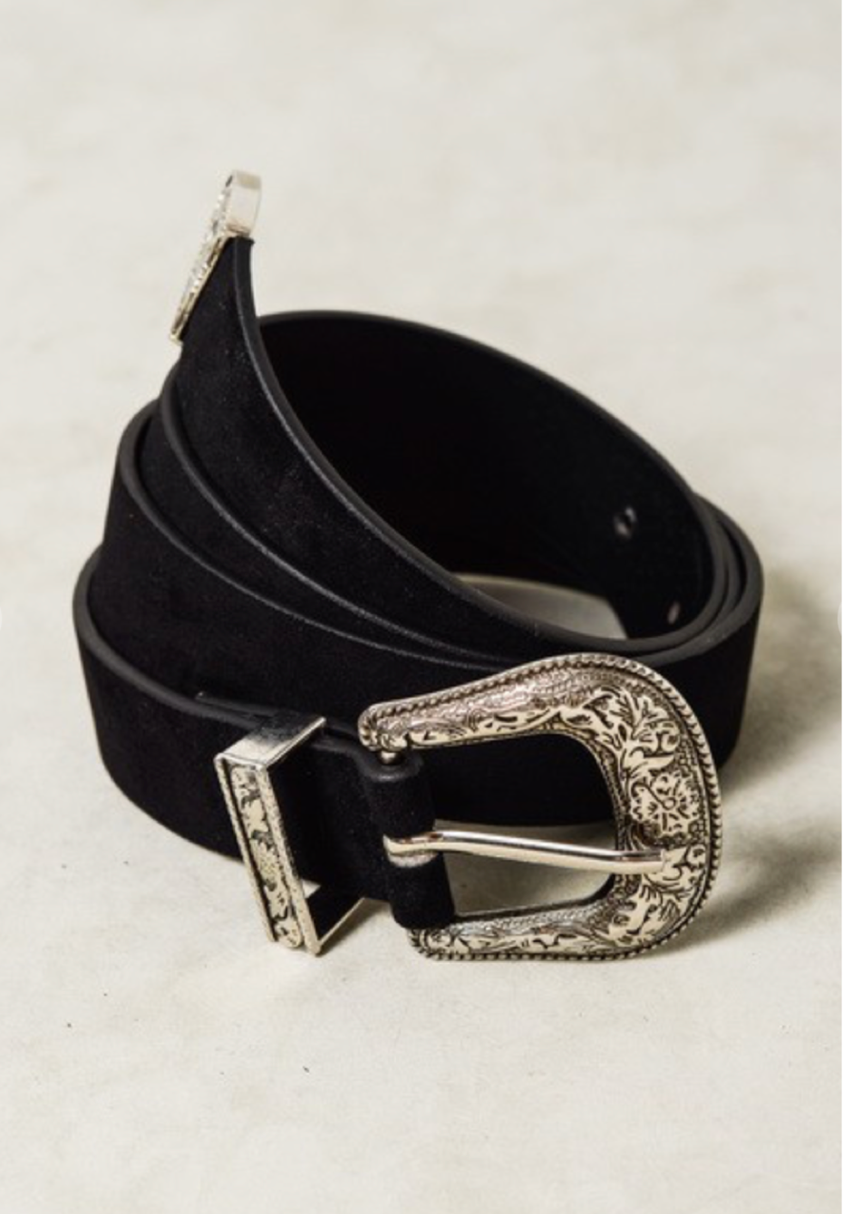 Silver buckle western belt