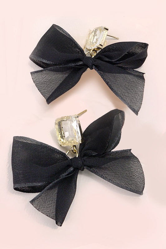 Black bow ribbon earrings