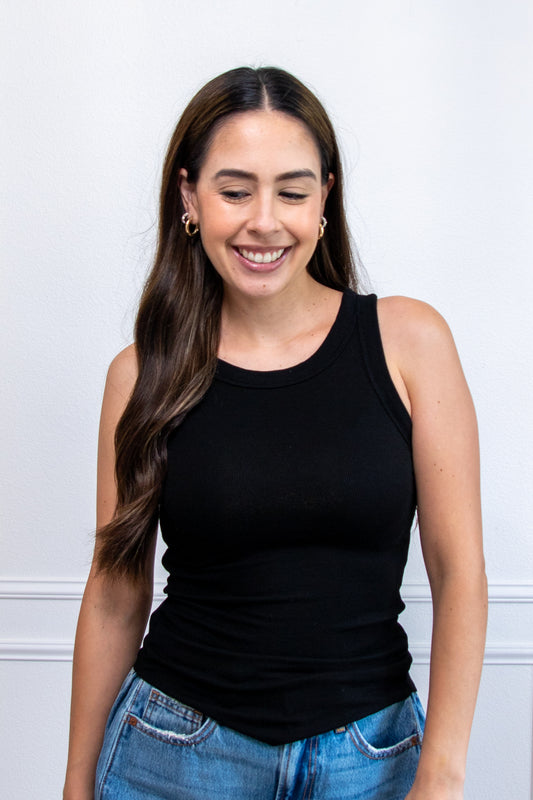 Collette Basic Black Ribbed Tank
