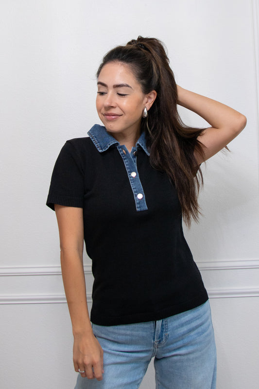 Denim Deadlines Top - Black